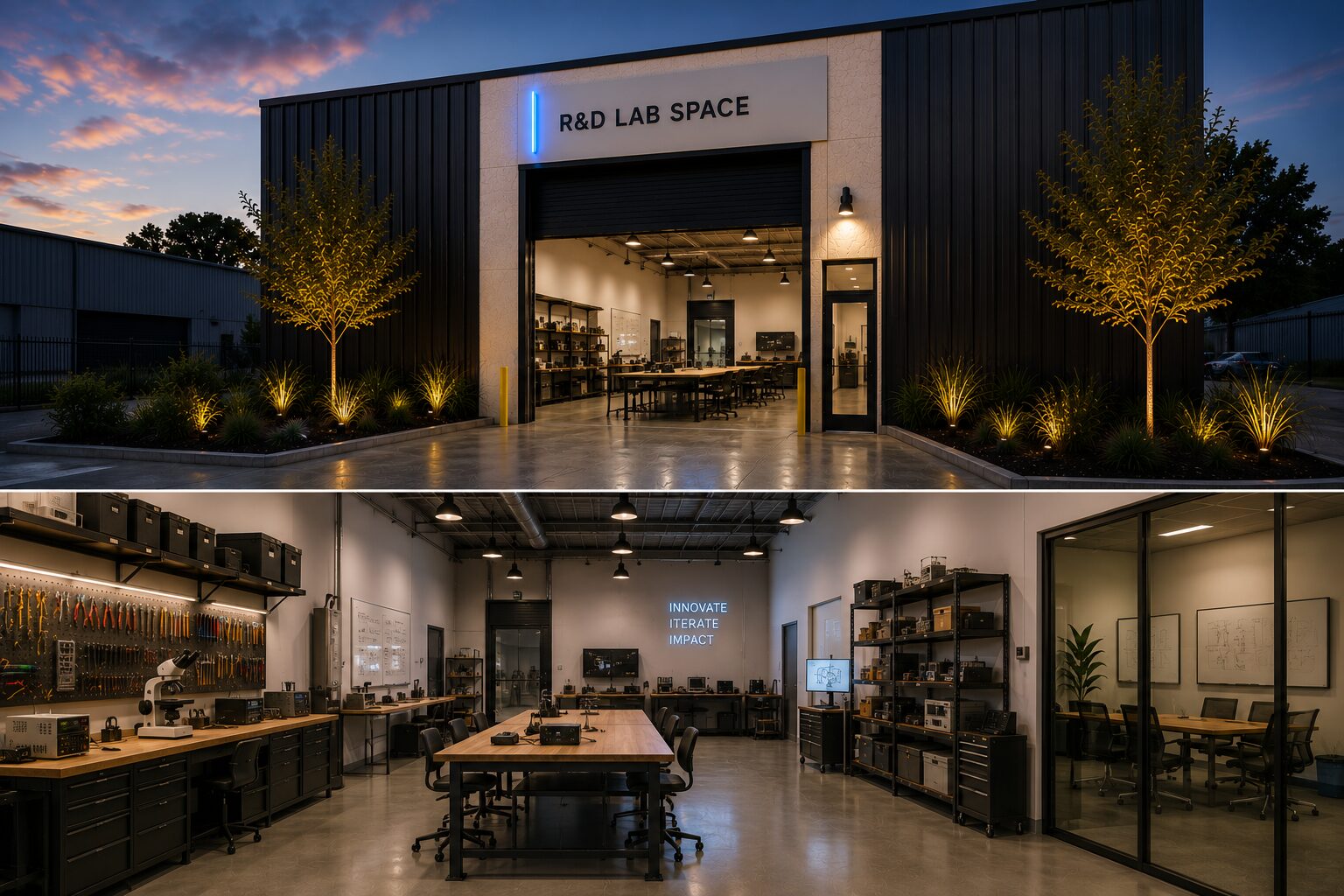 R&D Lab bay concept, exterior and interior