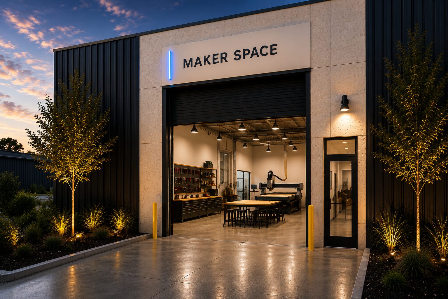 Manufacturing bay concept with fabrication equipment